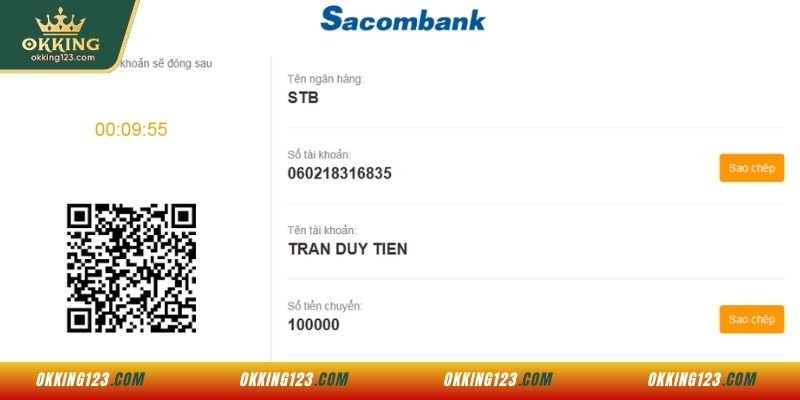 Hướng dẫn nạp tiền OKKING qua quét mã ngân hàng
