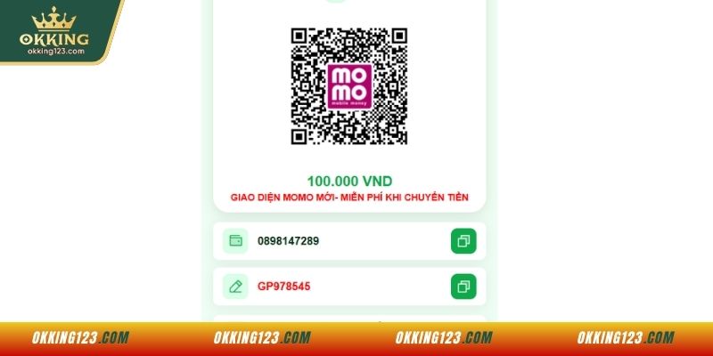 Nạp tiền tại OKKING qua Momo Pay